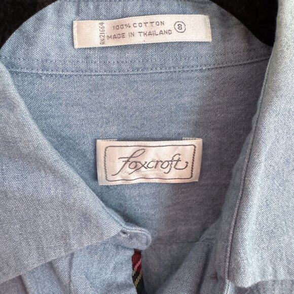 FOXCROFT Vintage 90s Chambray Red Holiday Plaid Trim Scottie Dog Embroidery Top - Picture 3 of 5